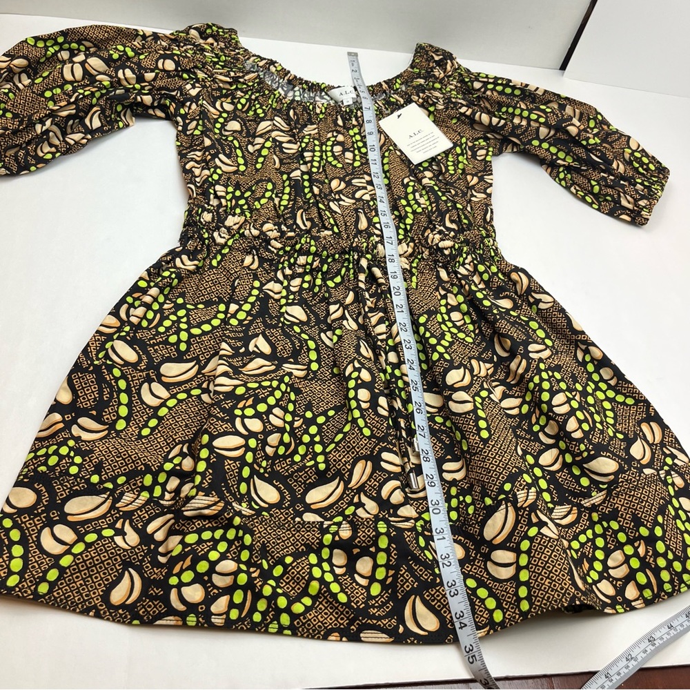 A.L.C. Maya Printed Mini Puffed-Sleeve Dress Womens Size 10 Brown Pockets‎ NEW - Picture 10 of 15